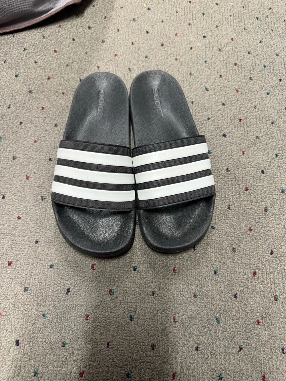 adidas Black Slides with White Triple Straps unisex